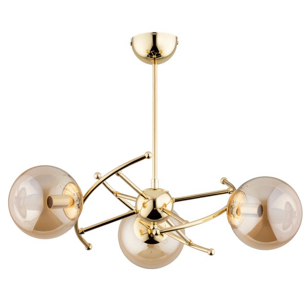 Moderne Deckenleuchte mit drei Glaskugeln an einem Metallgestell in glänzender Optik für ein elegantes Wohnambiente.