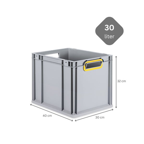 PROREGAL Spar Set 5x Eurobox Nextgen Color HxBxT 32 x 30 x 40 cm 30 Liter Griffe Gelb Offen Glatter Boden Eurobehälter Transportbox