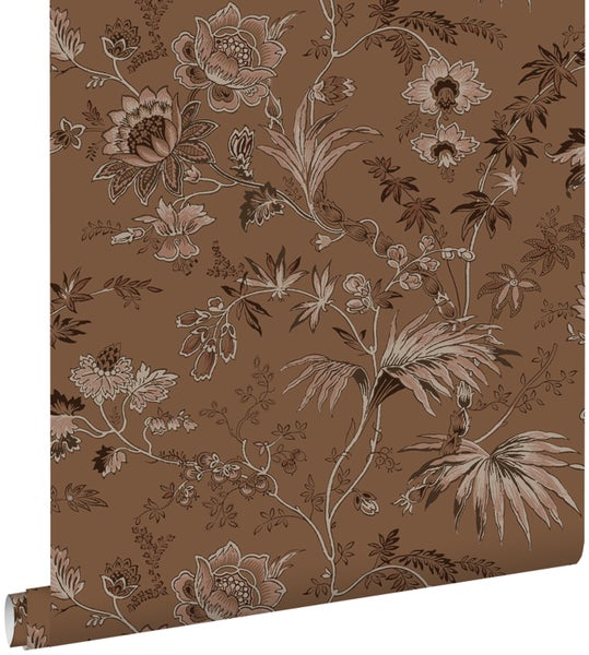 ESTAhome Tapete Blumenmuster Terrakottabraun - 50 x 900 cm - 139403