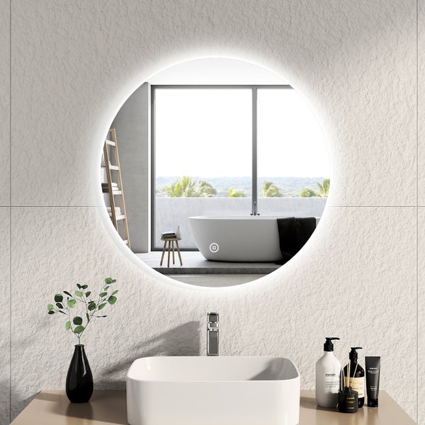EMKE Badspiegel mit Beleuchtung mit Touch ф70cm,Dimmbar