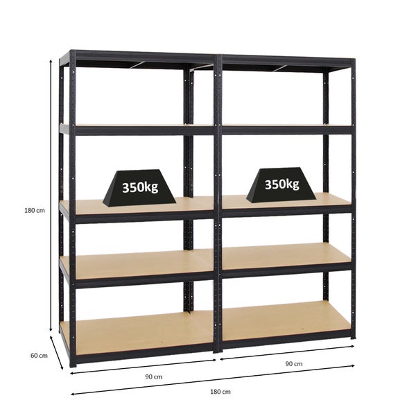 PROREGAL Mega Deal 2x Schwerlastregal Slim Elephant M HxBxT 180 x 90 x 60 cm 5 Ebenen Fachlast 350 kg Schwarz