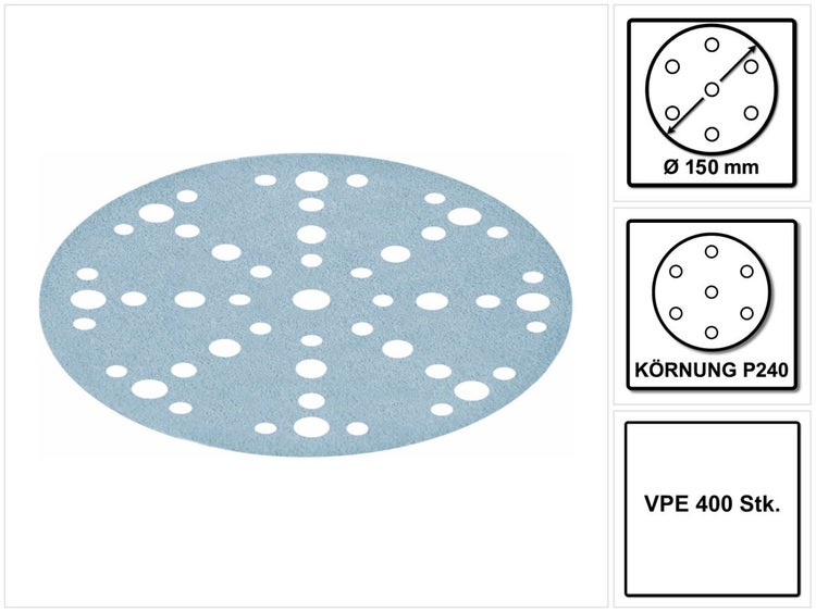 Festool STF D150/48 Schleifscheiben Granat P240 150 mm 400 Stk. ( 4x 575168 ) für RO 150, ES 150, ETS 150, ETS EC 150, LEX 150, WTS 150, HSK-D 150