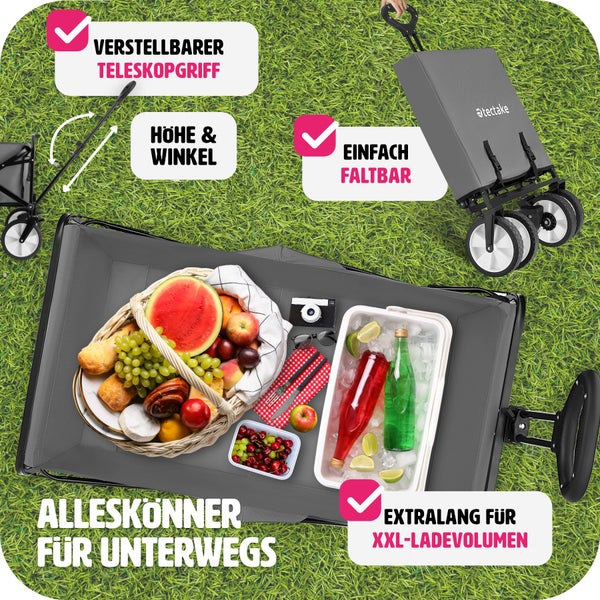 Bollerwagen tectake Leon inklusive Tragetasche, Belastbarkeit 80 kg faltbar grau