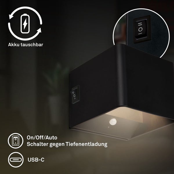 LED Wandleuchte Wandlampe ohne Stromanschluss Bewegungsmelder Akku ohne Bohren