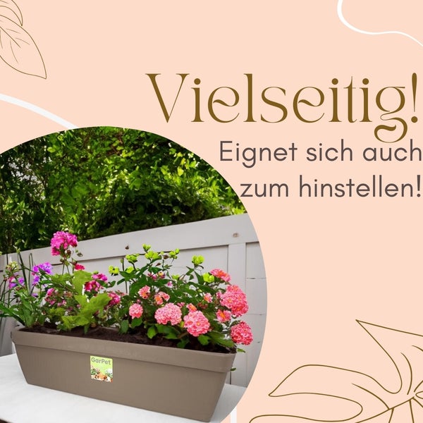 Blumenkasten mit bunten Blumen auf einem Tisch