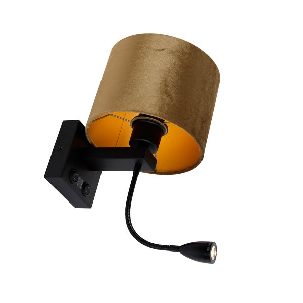 Wandleuchte mit Leselampe und Stoffschirm