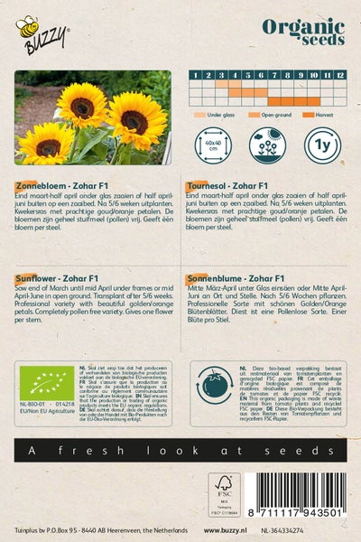 Bio-Sonnenblumensamen Zohar F1 Packung