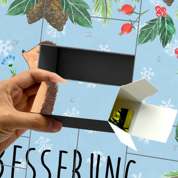 Mr. & Mrs. Panda Befüllbarer Adventskalender Igel Blumen - Blau Pastell