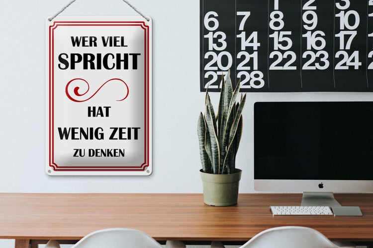Blechschild Spruch 20x30cm Wer viel spricht hat wenig
