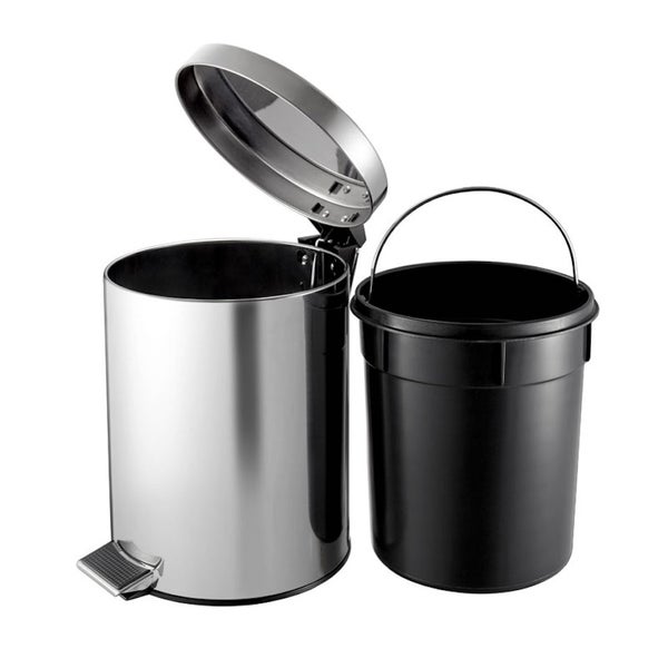 PROREGAL Runder Tretabfallsammler Mit Herausnehmbaren Kunststoff Inneneimer 5 Liter HxBxT 28,4 x 24,5 x 20 cm Edelstahl
