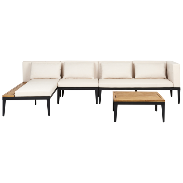 Garten Ecksofa mit Tisch 4-Sitzer BRACCIANO rechtsseitig zertifiziertes Akazienholz Hellbeige