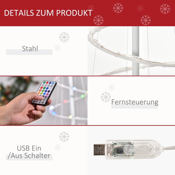 Outsunny LED Spiralbaum Weihnachtsbaum mit 135 Mini-Lichtern Christbaum Lichterbaum für Innen und Außen Weihnachtsdekoration PP-Kunststoff Metall Weiß Ø55 x 183 cm