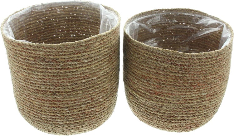 Dekoleidenschaft 2x Pflanzkorb Terra aus Seegras, braun, Blumentopf, Pflanzkübel, Pflanztopf für Draußen, Blumenkübel
