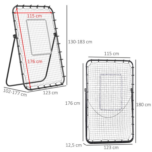 HOMCOM Fußball Rebounder, Klappbarer Fußballtor, Kickback Rückprallwand mit 4 Verstellbaren Stufen,  123 x 73 x 178,5 cm, PE-Netz, Eisen, Schwarz