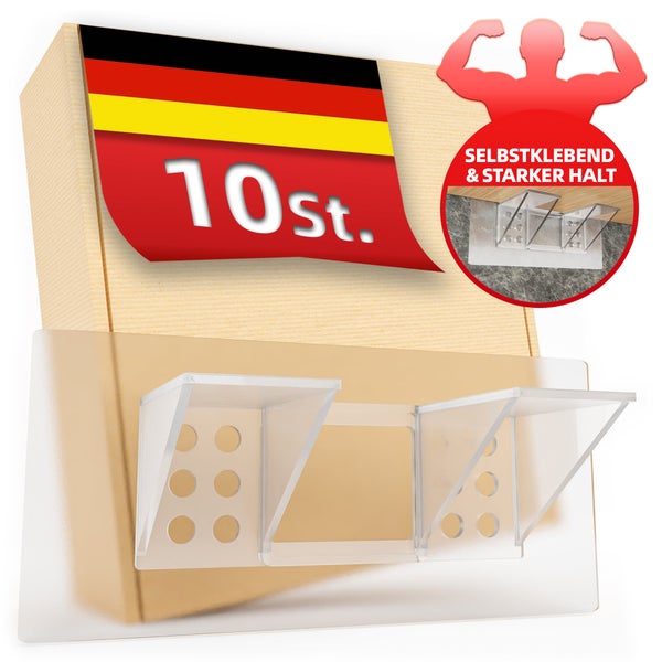 DEKAZIA® 10 Regalbodenträger selbstklebend | Regalbodenhalter selbstklebend Regalboden Halterung Regalbefestigung ohne Bohren Schrankboden Halter Regalbrett Bodenträger für Einlegeboden