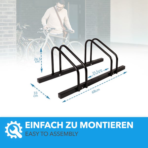 FLOORDIREKT Fahrradständer Linus - Boden- oder Wandmontage möglich - Schwarz - 2 Fahrräder