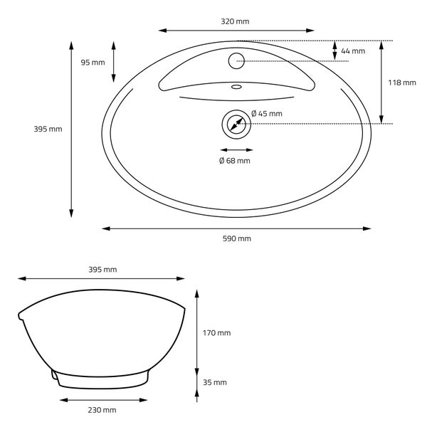 ML-Design Waschbecken aus Keramik in Schwarz matt 59x39,5x20,5 mm mit Ablaufgarnitur, Ovale Aufsatzwaschbecken, Moderne Waschtisch, Waschschale mit Hahnloch und Abflussloch, Waschplatz Handwaschbecken