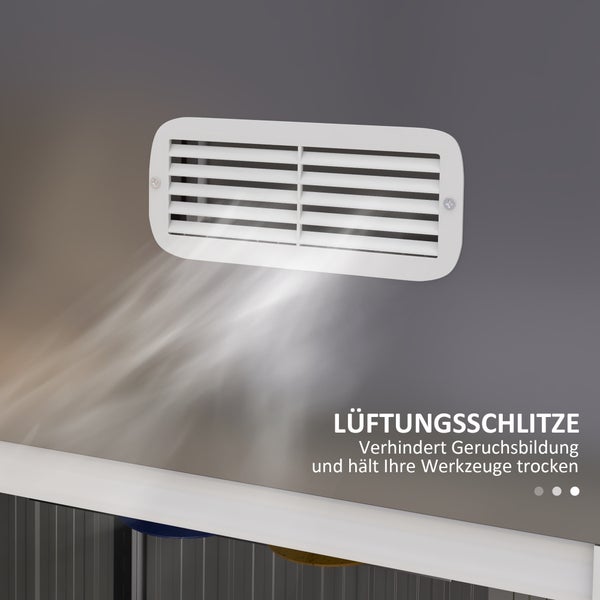 Outsunny Gerätehaus, 2,7 m² Geräteschuppen mit UV-Schutz, 2 Schiebetüren, Regal, 238 x 132 x 198,5 cm, Stahl, Dunkelgrau