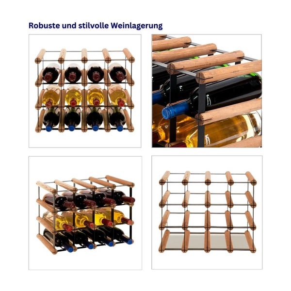PROREGAL Modulares Weinregal Vinotega Mod Metal HxBxT 32,5 x 42,5 x 24,5 cm 4 x 3 Flaschen Massives Kiefernholz Braun Geölt