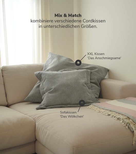 mokebo Dekokissen Set 'Die Kuschelbuddies', 2er-Set Cordkissen mit Füllung in Grau