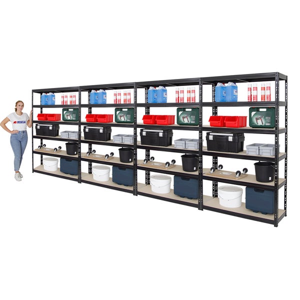 PROREGAL Mega Deal 4x Schwerlastregal Giant Tiger HxBxT 200 x 120 x 40 cm Fachlast 265 kg 6-Ebenen Schwarz