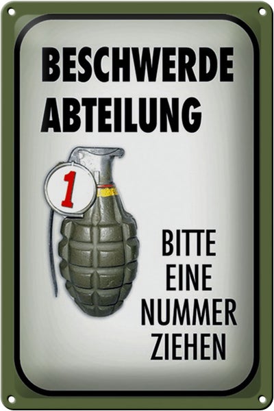Blechschild Spruch 20x30cm Beschwerde Abteilung bitte Nr.