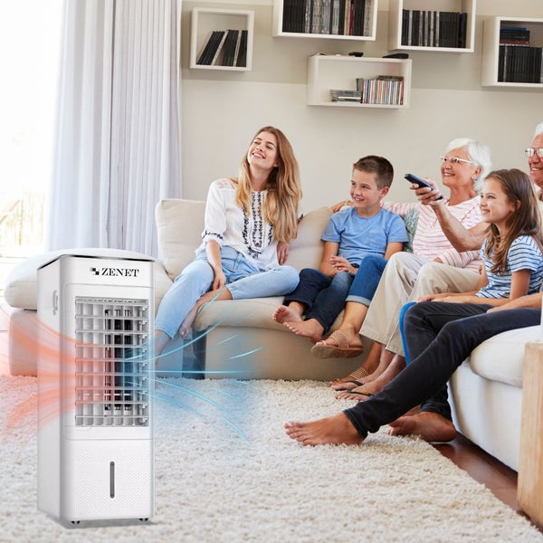 Mobiler Luftkühler Zenet ZET-480 mit Heizfunktion, Luftbefeuchter & Luftreiniger – tragbares Klimagerät für Räume, 4-in-1, energieeffizient