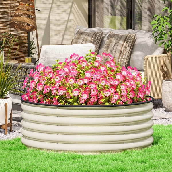 Outsunny Hochbeet aus Stahl, Pflanzbeet Frühbeet Gartenbeet stapelbar Blumenkasten steckbar Pflanzkasten 120x120x43cm Gemüsebeet für Garten Balkon Terrasse, Pflanzkübel für Blumen, Pflanzen