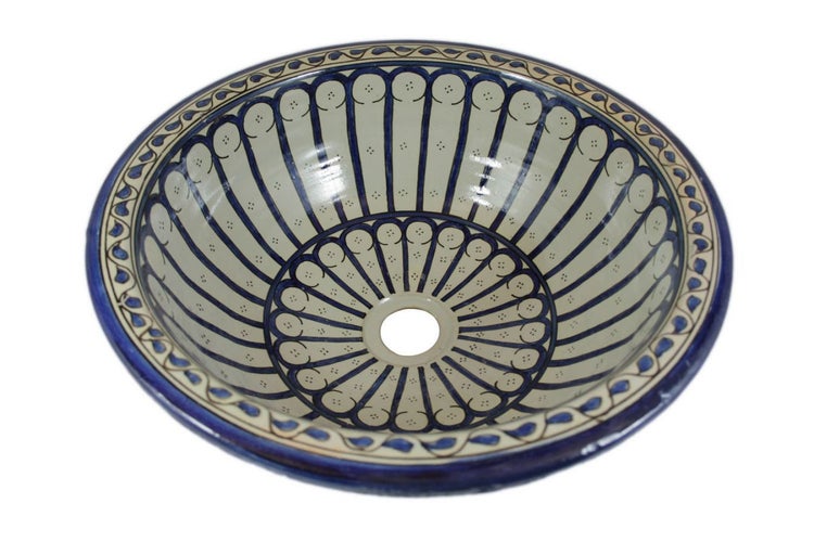 Ovales Waschbecken mit blauem Dekor