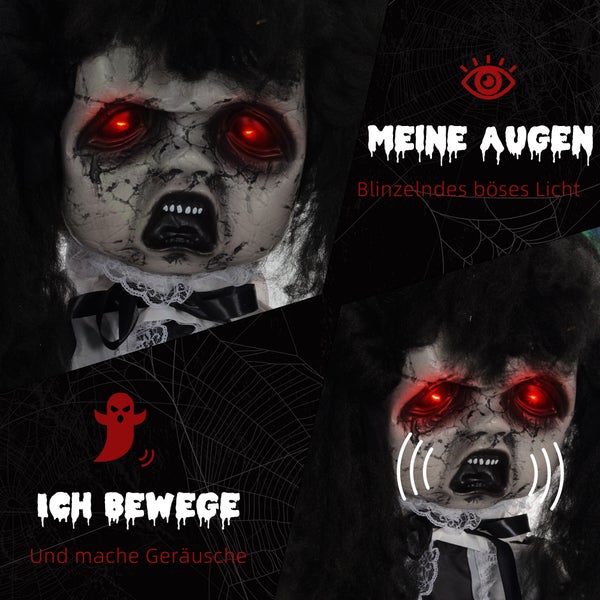 HOMCOM 160cm Halloween Dekoration Geisterpuppe mit LED-Lichter, Soundfunktion, Haustür Deko mit verstellbare Arme, Garten Dekofigur in Lebensgröße für Party