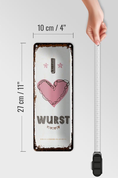 Blechschild Spruch Essen I love Wurst Herz 10x27cm
