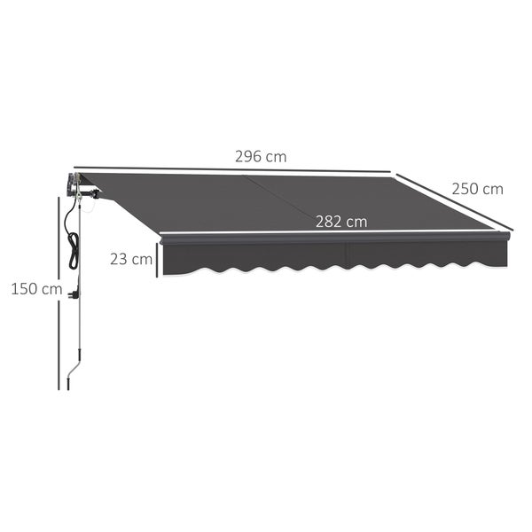 Outsunny Klemmmarkise mit Handkurbel elektrisch höhenverstellbar Gelenkarmmarkise Markise Sonnenschutz UV 30+ Balkonmarkise inkl. Wandhalterung Sonnenmarkise 300cm breit für Terrasse Balkon Dunkelgrau