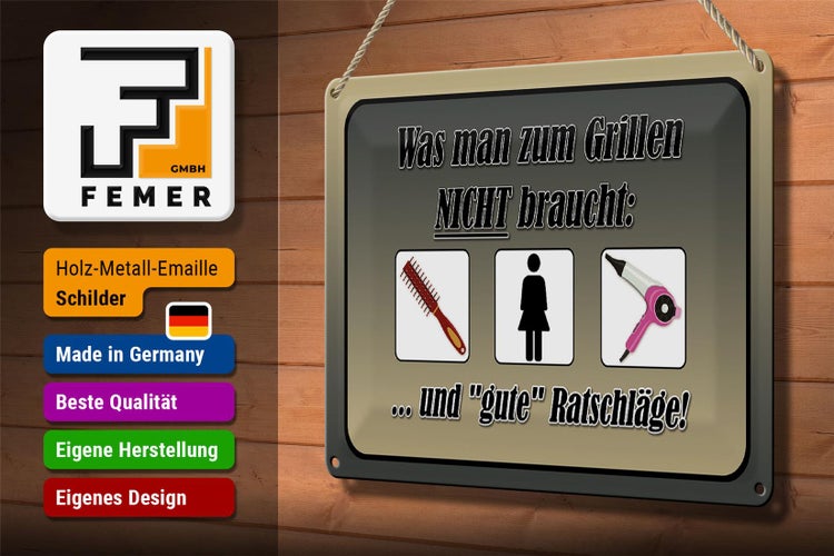 Blechschild Spruch 30x20cm was zum Grillen nicht braucht
