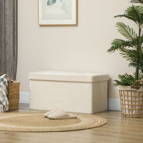 HOMCOM Sitzbank mit Stauraum faltbar Polsterbank mit Samtoptik, Sitztruhe, Truhenbank für Wohnzimmer Schlafzimmer Flur 76 x 38 x 38 cm, Cremeweiß