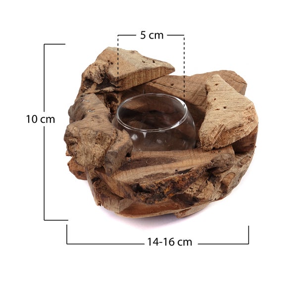 Teelichthalter  Mio Wurzelholz, mit Glaseinsatz naturfarben