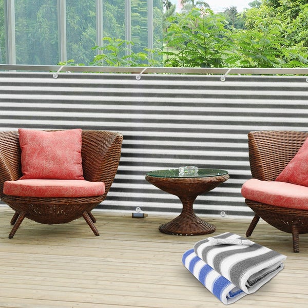 FLOORDIREKT Balkonsichtschutz - Grau-Weiß gestreift - Witterungsbeständig - 90 x 500 cm