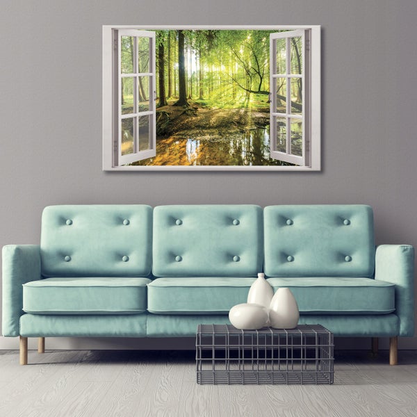 Bilder Fenster Wald Natur Modern Leinwandbild Wohnzimmer 120X80 cm