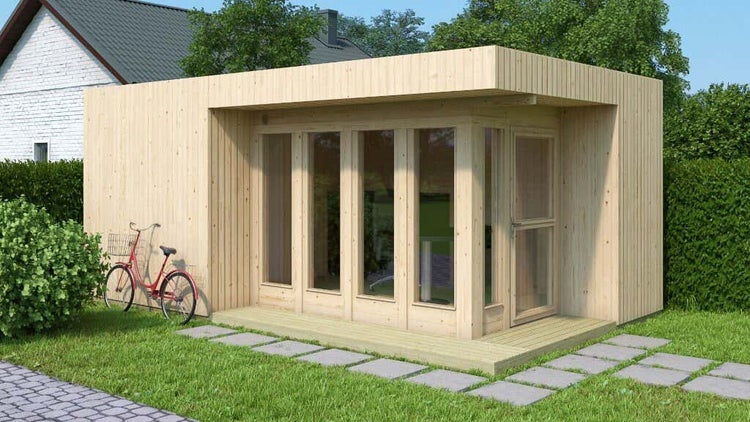Alpholz Home-Office Nr,21 Gartenhaus aus Holz, Holzhaus mit 19 mm Wandstärke Blockbohlenhaus, Naturbelassen 6x3,6m
