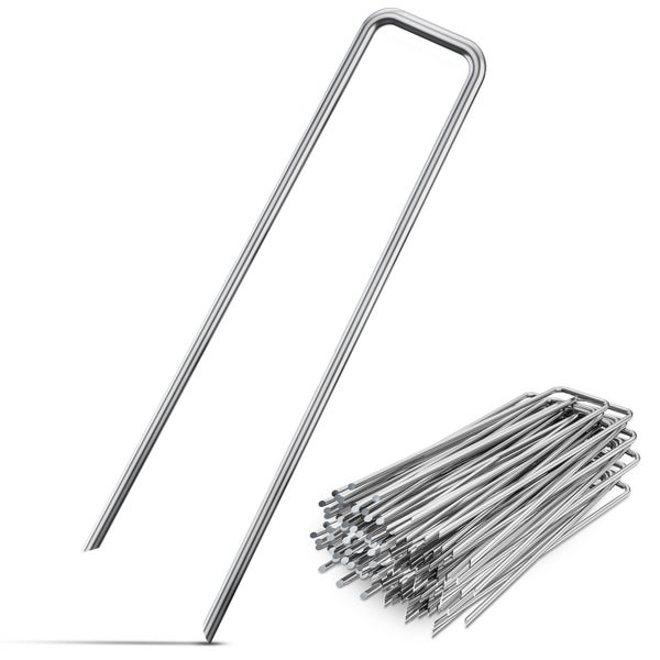 GardenGloss® Anti-Rost Erdanker / Heringe für Extrem Harten Boden (250 Stück) - Metallheringe 200 MM Lang, 25 MM Breit, Ø 3.8 MM