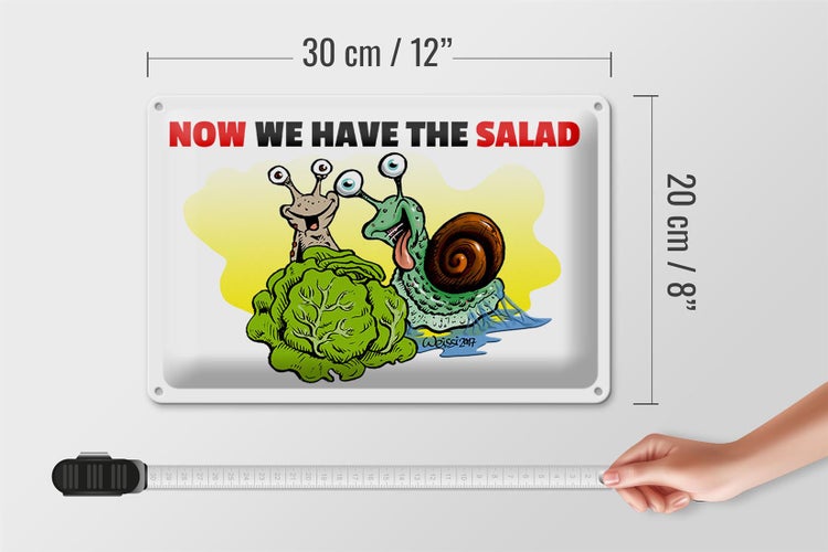 Blechschild Spruch 30x20cm Now we have the salad Schnecken
