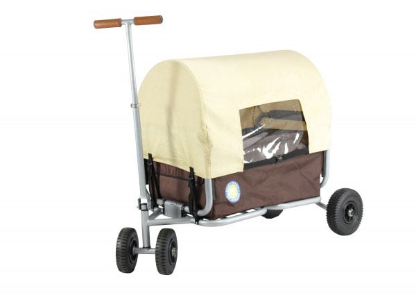 Handwagen mit Dach und Transportwanne auf Rädern für den Garten
