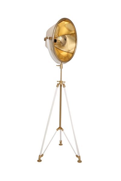 Vintage Industrielampe Stehlampe im Loft Design Studio Look Gold Weiß | Wohnzimmer Esszimmer Leuchte