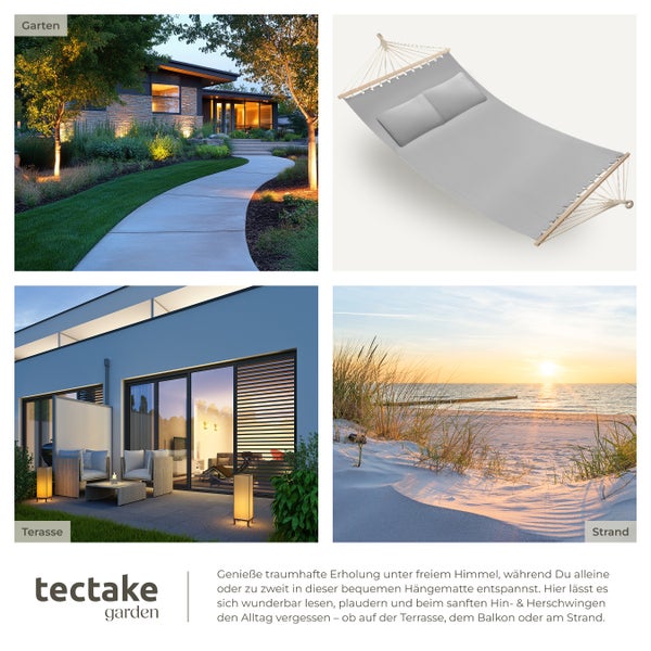Hängematte tectake Eden 230 x 145 cm mit Spreitzstäben, für 2 Personen hellgrau