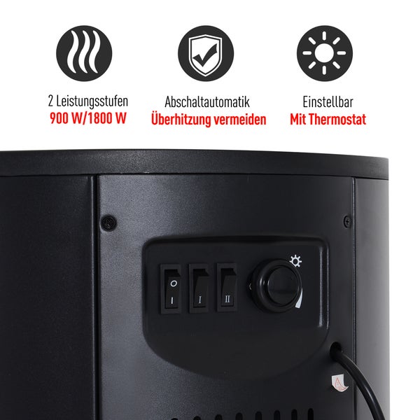 HOMCOM LED Elektrokamin mit Flammeneffekt, 900/2000W, 41x41x64,5cm, Eisen, Kunststoff, gehärtetes Glas, Schwarz