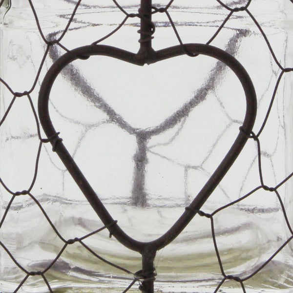 FRANK FLECHTWAREN | Windlicht Herz, METALL, 11 x 11 x 11 cm, GH 20 cm, Glas 10 x 10 x 10 cm, ohne Kerze