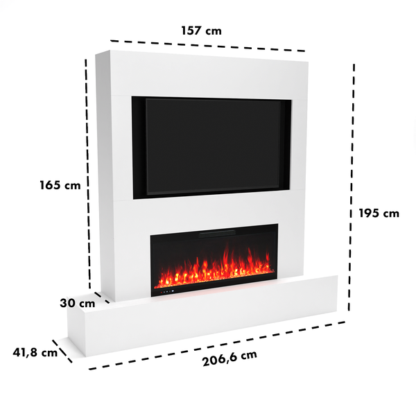Glow Fire Fernsehwand mit Kamin 'Inside 106'| Cinewall mit Elektrokamin in weiss mit Heizung (1500 W) | HxBxT: 199x157x30 cm