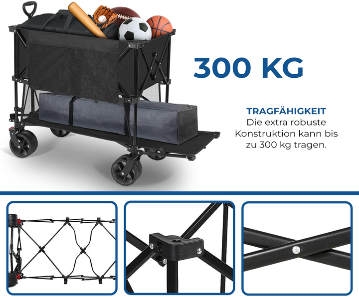 ALDORR Bollerwagen - XXL - faltbar - 400L - 300KG Ladekapazität - Schwarz