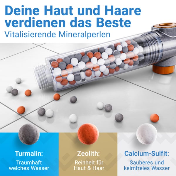 LOBENSWERK Duschkopf mit Filter [3 Modi - inkl. Booster] Duschkopf wassersparend mit Mineralperlen | Handbrause, Duschbrause, shower head für die Dusche inkl. Ersatzteile