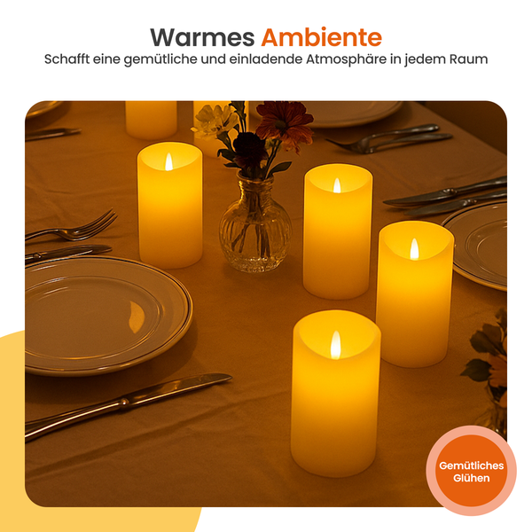Goliving Led-Kerzen mit Fernbedienung - Ø5,5 cm - Bewegliche Flamme - Dimmbar - Timer-Funktion - Echtes Wachs - 2x Fernbedienung - Set mit 9 Stück