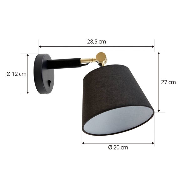 Lucande Wandleuchte, Wandlampe Innen Marvaine in Schwarz aus Metall (1 flammig E27) - Textil Wandleuchten Wandstrahler Wandbeleuchtung Schlafzimmer / Wohnzimmer Wohnzimmerleuchte